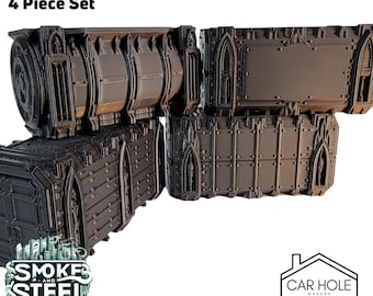 Containers 4 Piece Set, Tabletop Terrain Gothic Sci-Fi Scatter Smoke and Steel Series, 28mm Scale Rpg & Wargame Scenery, WTC dimensions