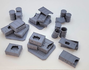 AMMO CRATES and BARRELS, Tabletop Terrain Gothic Sci-Fi Scatter Imperial Sector, Rpg & Wargame Scenery