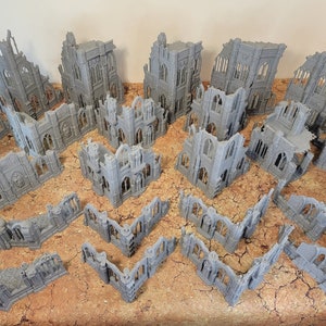 10th Edition 40k Tournament Terrain Set, 3dPrinted Wargame Terrain 28mm Scale Buildings in Ruins, Imperialis Sci fi Gothic Wargaming Scenery Full Set (save 10%)