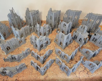 10th Edition 40k Tournament Terrain Set, 3dPrinted Wargame Terrain 28mm Scale Buildings in Ruins, Imperialis Sci fi Gothic Wargaming Scenery