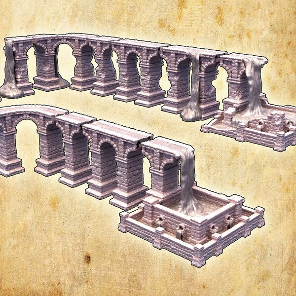 Ruined Aqueduct: Modular Medieval Fantasy Terrain, Fits Tabletop Games like D&D, Pathfinder, Warhammer the Old World, Age of Sigmar