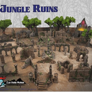 Drakenfel Jungle Ruins - Antiker Tempel Gelände-Set für 28-32 mm Fantasy Kriegsspiele & RPG Abenteuer. Bäume, Streusteine, Mauern, Orte der Kraft