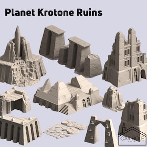 EPIC Wargame Terrain: Planet Krotone Ruins. Scenery at a 6mm to 8mm scale. Sorcerous Planet Claimed by Ruinous Powers Ravaged by War Terrain
