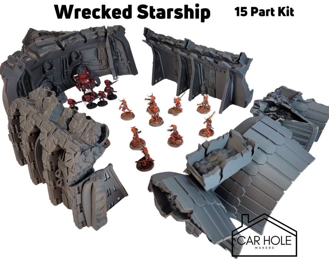 Wrecked Starship Wargaming Terrain Scifi Tabletop Terrain Set. Crashed