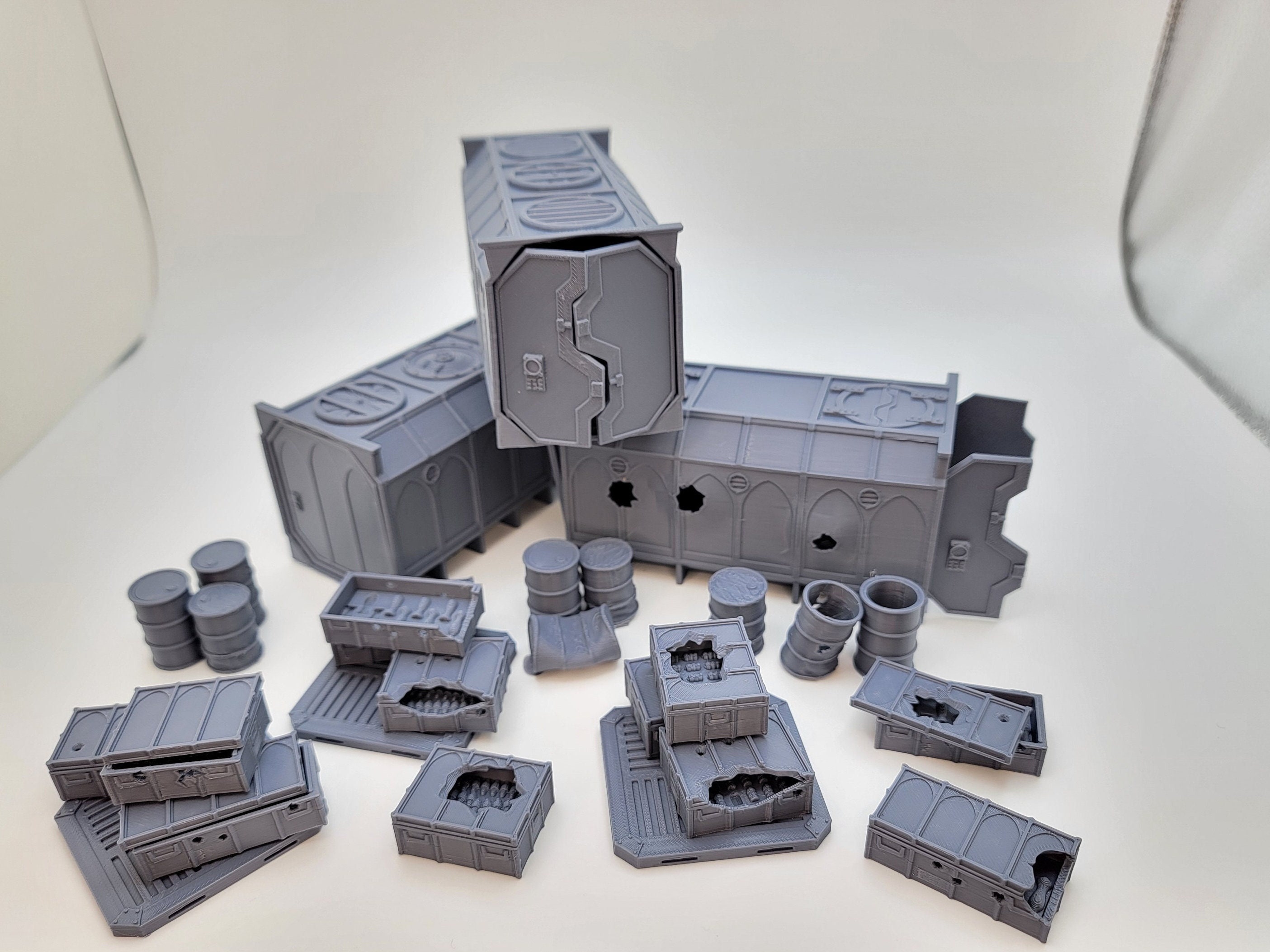 12x Wargame Containers - Gothic Sci-Fi Tabletop Terrain For Warhammer 40k