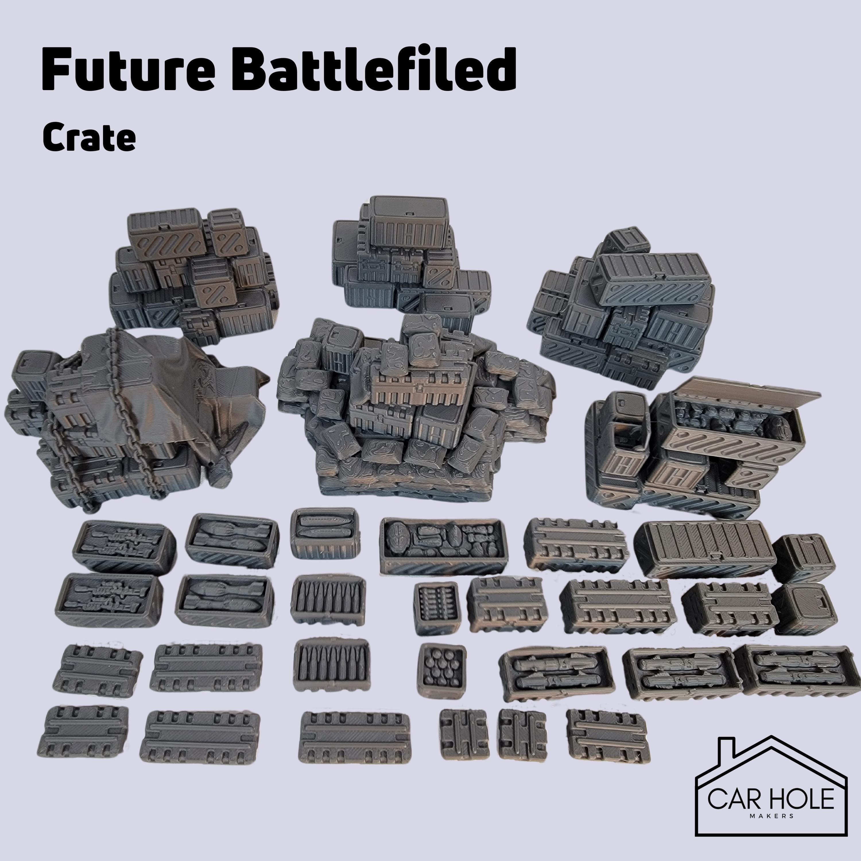 Future Battlefield Crates - Modular Sci-Fi Terrain | Wargame Supply Depot for 28mm Tabletop Scenery & Role-Playing Games