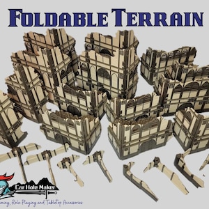 Opvouwbare Wargaming-terreinset: 3D-geprinte modulaire ruïnes voor 28 mm tafelblad, GW-terrein voor Matched Play voorgemonteerde set
