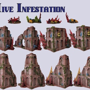 Full Hive Infestation Terrain Set – Alien Ruins & Scatter for Competitive 40K Play, 28mm-32mm Wargames