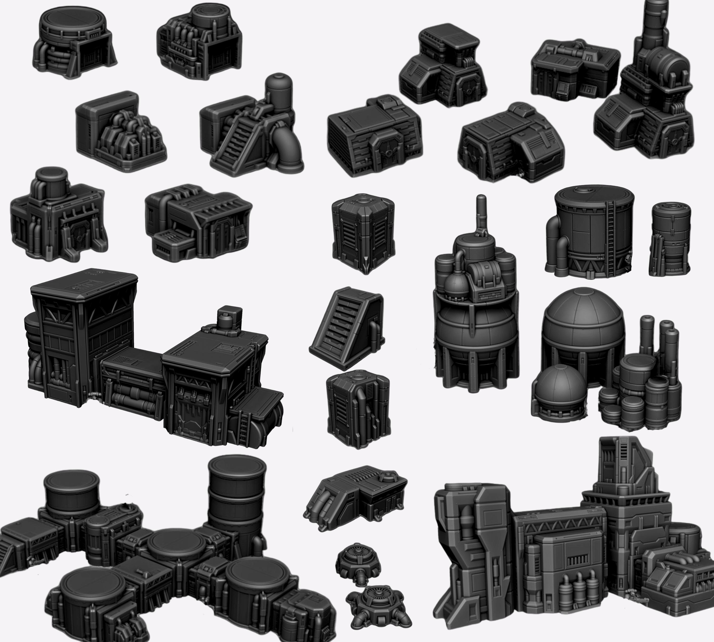 6mm to 8mm Epic Scale Sci-Fi Wargaming Terrain – Industrial Zone Set | Scenery with Silos, Generators, Turbines, and Power Relays