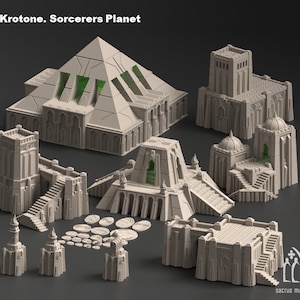 Krotone: Sorcerers Planet. Sci-Fi / Egyptian / Fantasy style terrain. Pyramids and Zigurats,  Buildings and Obelisks. Dark Lord