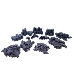 Unleash the Power of Ruins: Scatter Terrain Set of Barrels and Tires for Epic RPG & War Game Battles!