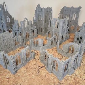 10th Edition 40k Tournament Terrain Set, 3dPrinted Wargame Terrain 28mm Scale Buildings in Ruins, Imperialis Sci fi Gothic Wargaming Scenery Half Set