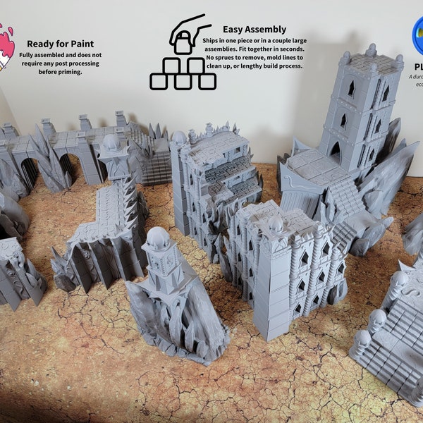 Ithyria Choas Fortress World Terrain Fits 40k 28mm Scale Miniatures Large Fortress Tall Corner Ruins Fortified Walls Bridges Scatter Terrain