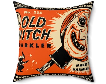 Vintage Halloween Pillow, Halloween Decor, Spooky Witch Pillow, Fortune Telling Pillow, Decorative Pillow, Vintage Witch Pillow, Decorations