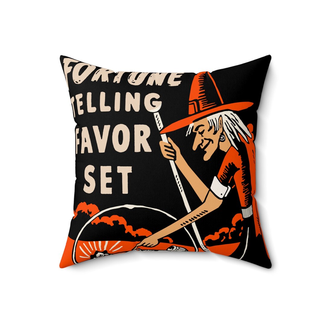 Vintage Halloween Pillow, Halloween Decor, Spooky Witch Pillow, Fortune