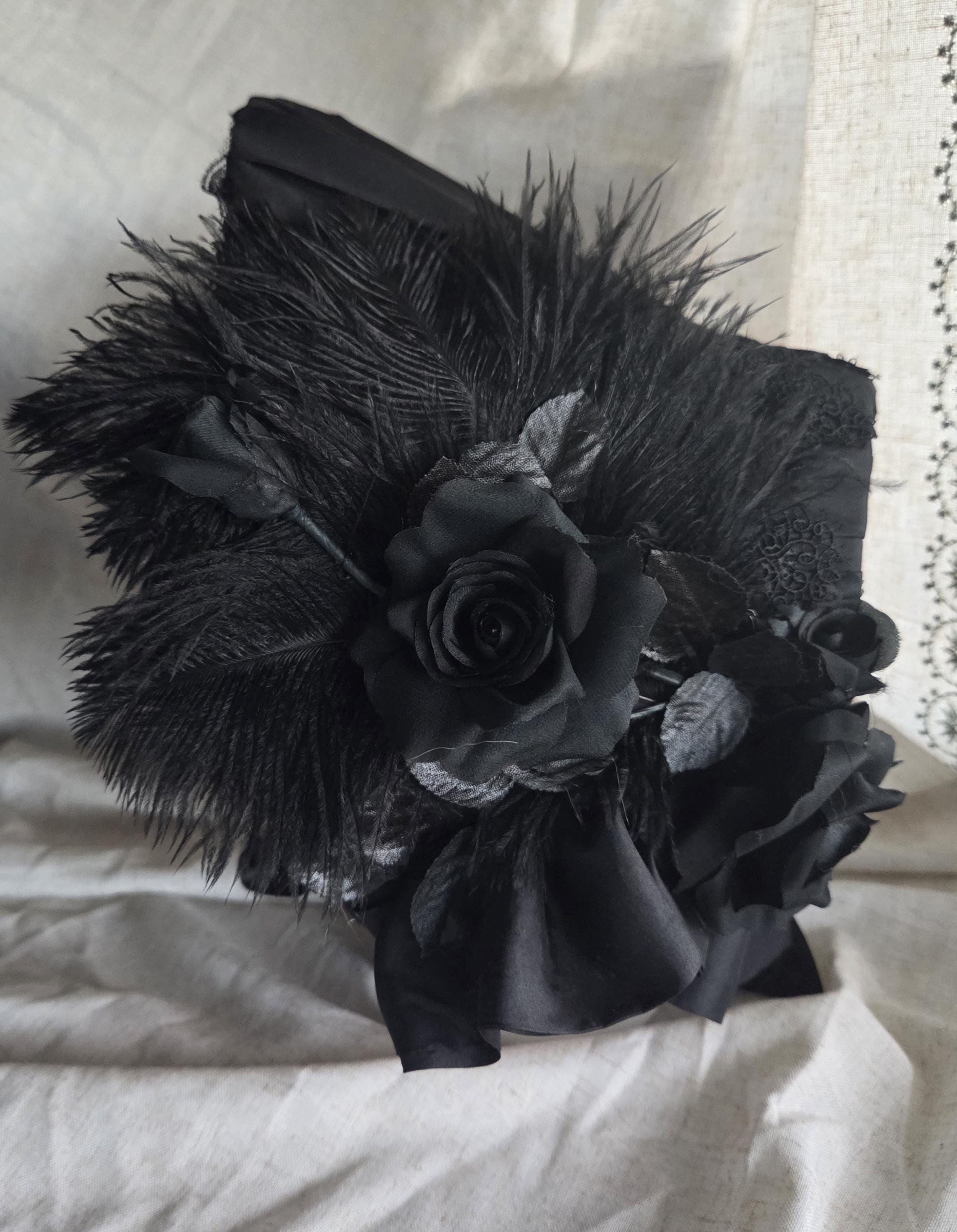 Civil War Reenactor Ladies Black Mourning Bonnet Victorian Antique Victorian Black Crepe Mourning Bonnet with Ribbon  main image 3