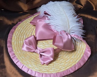 Pink and White Straw Hat