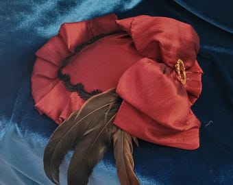 Scarlet red and black Victorian cap