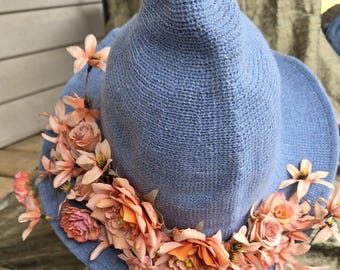 Light blue and peach witch hat