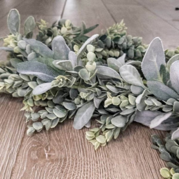 Faux Eucalyptus & Lambs Ear Garland, Table Runner, Wreath, Wedding Greenery, Fall Decor, Greenery, Home Decor, Farmhouse, Faux