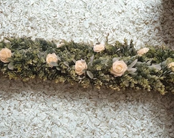 Lambs Ear and Eucalyptus Garland featuring Roses, Table Runner, Wreath, Wedding Decor, Backdrop, Greenery, Farmhouse Style, Home Decor.