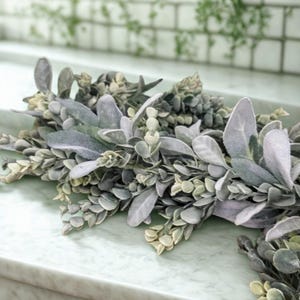 Frosted Eucalyptus and Lamb's Ear Garland: Faux Greenery Table Runner