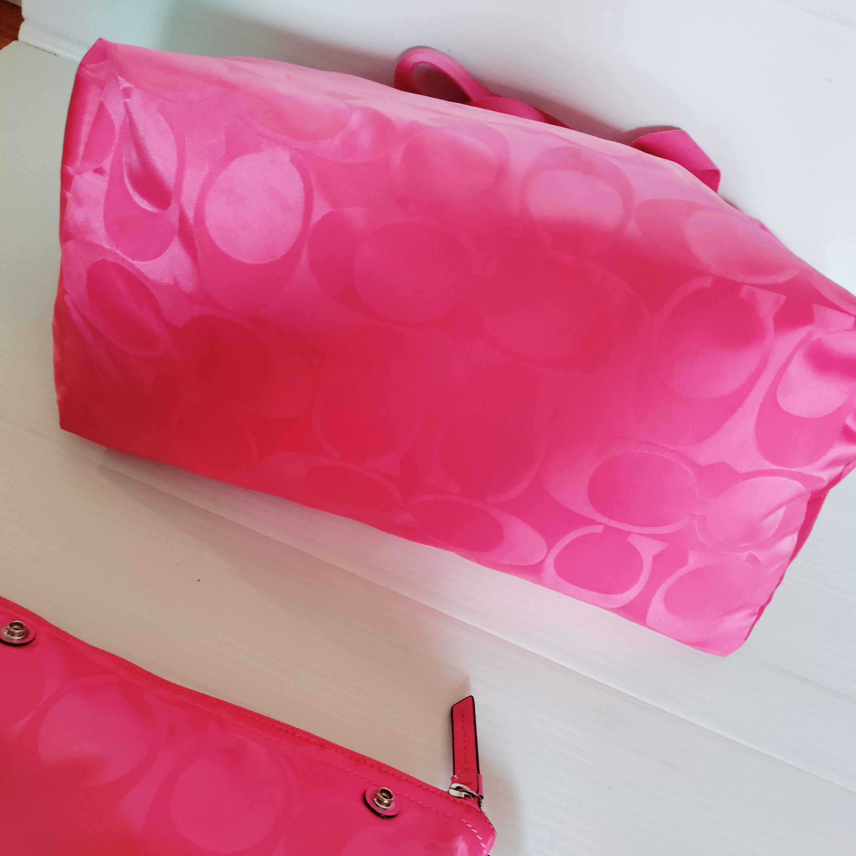 Coach Getaway Signature Nylon Packable Weekender Pink Etsy
