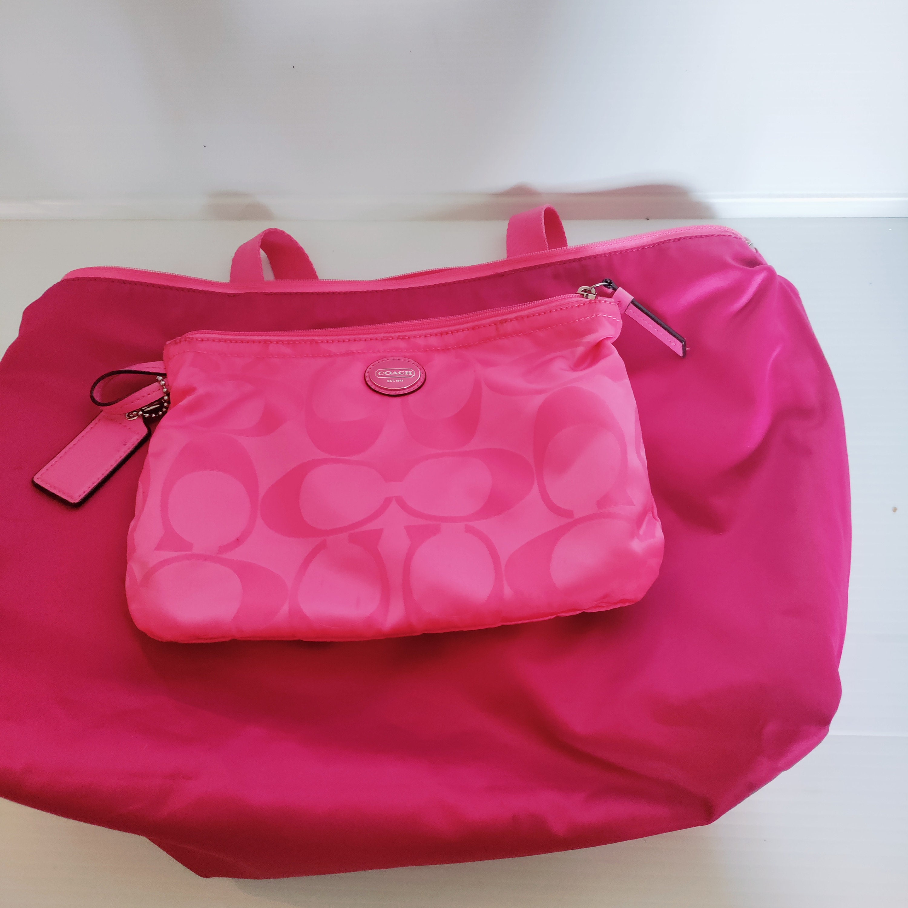 Coach Getaway Signature Nylon Packable Weekender Pink Etsy