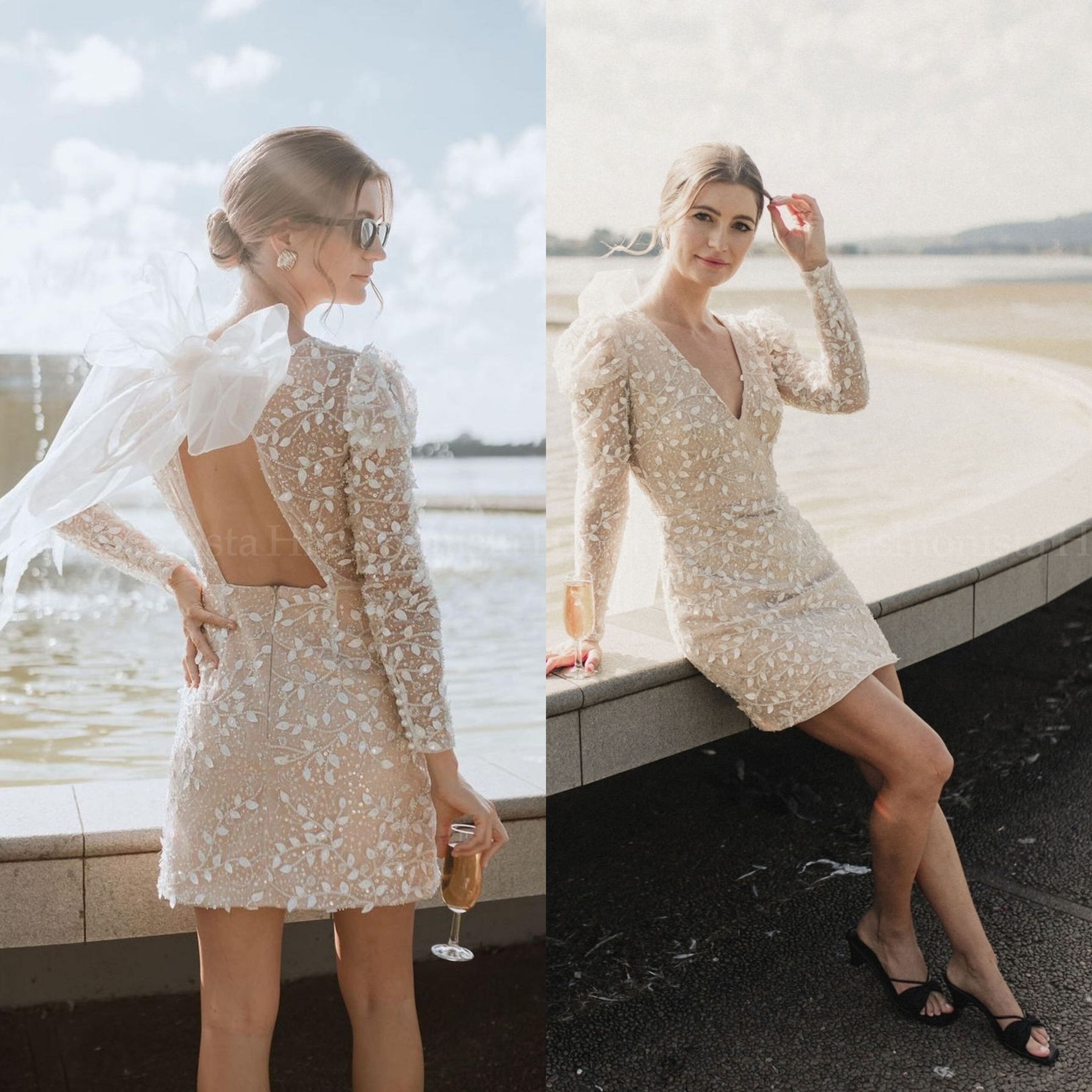 Beaded short wedding dress sale