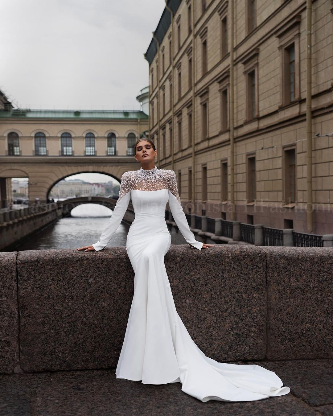 Silk Satin Mermaid Wedding Dresses With Pearls Lines Chic ZW893