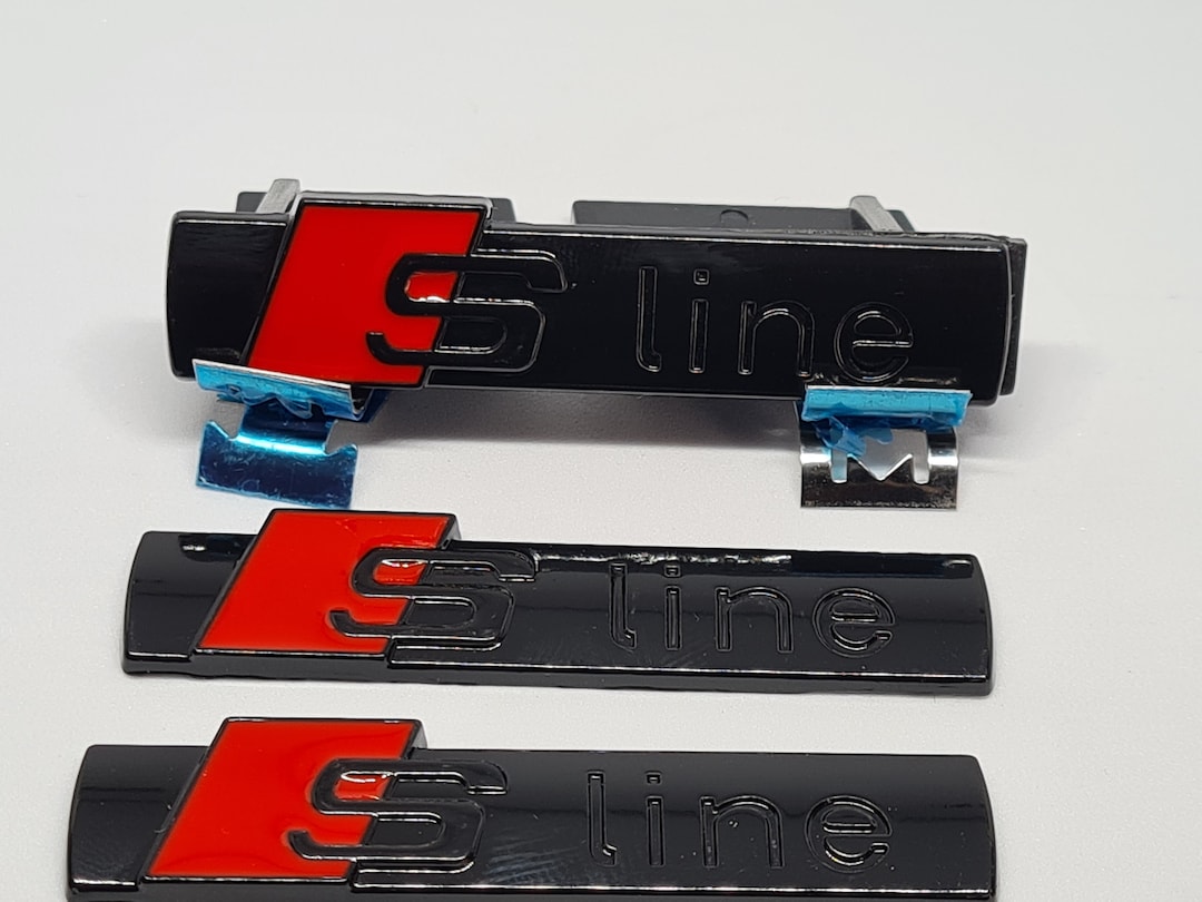 S Line Badges Emblems Gloss Black Kit Rear and Sides 1 Grill 2 Stickers