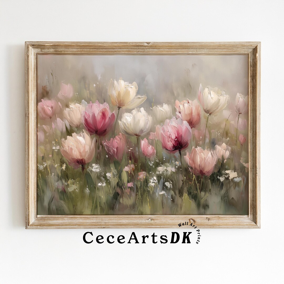 Tulip Wall Art: Pastel Spring Flower Field Painting (digital Download ...