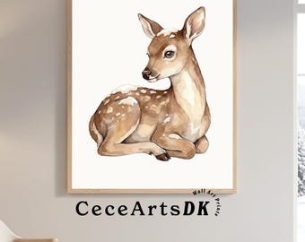 Baby Deer Fawn Watercolor: Winter Woodland Animal Nursery Wall Art (Digital Download)