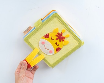 Giraffe Quiet Book, cadeau voor baby, montessoriboek 1 jaar oud, boek met viltdruk, eerste verjaardagscadeau, handgemaakt en uniek