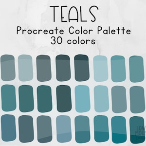 Teal Color Swatches, Procreate Color Palette, Color Swatches, Color Palette, Ipad Pro, Procreate Brushes, teal color palette, procreate