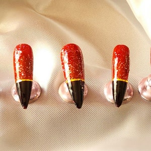 Press on Nails Red And Black Affordable and Reusable hand painted