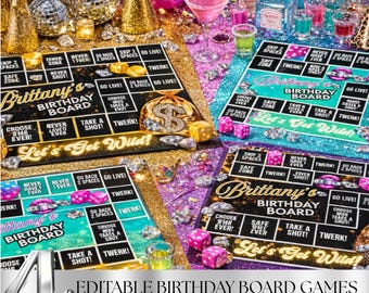Juego de mesa de cumpleaños, juego de mesa para fiestas, plantilla de Canva editable para despedida de soltera, tableros de juego de cumpleaños, juego de mesa personalizable con nombre personalizado (digital)
