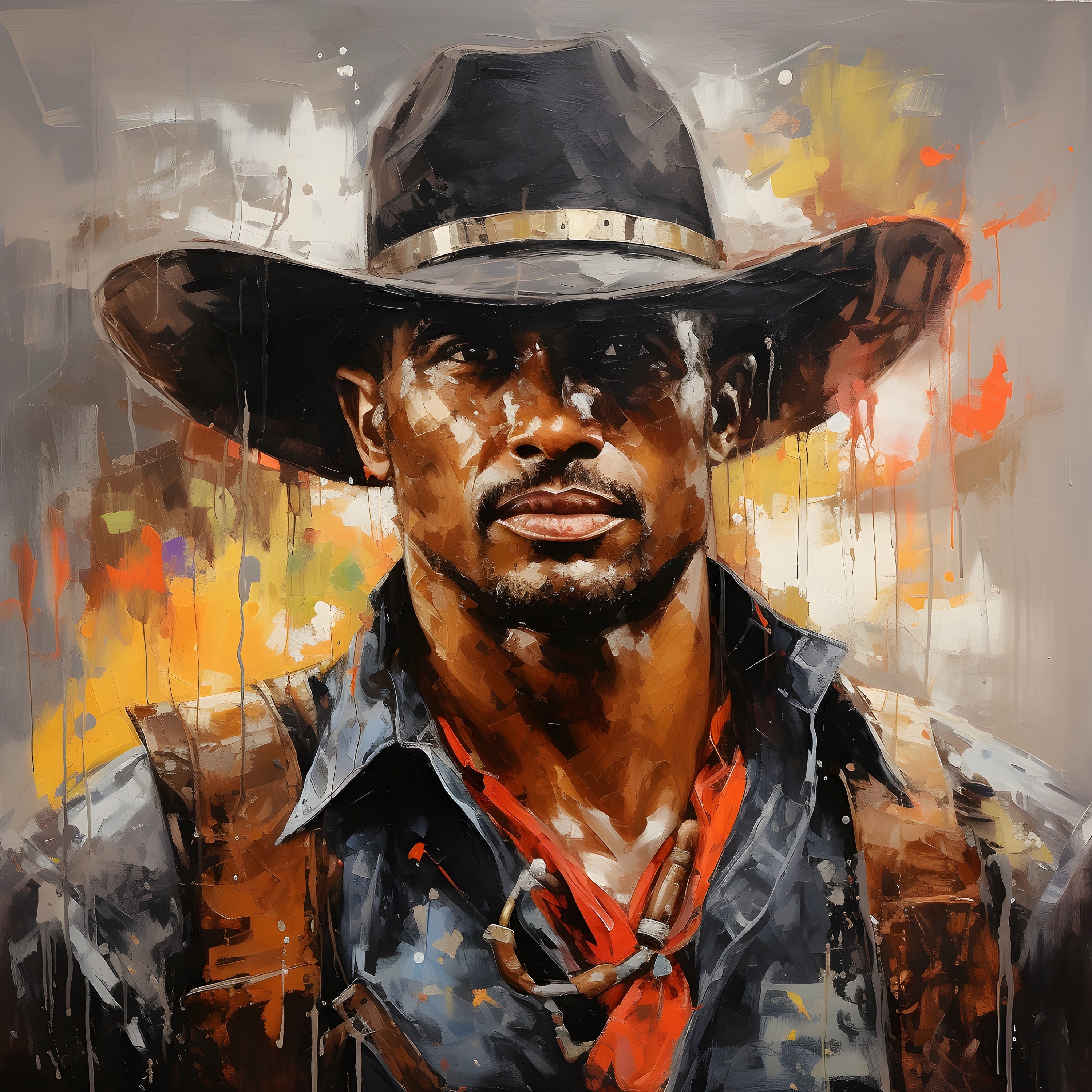 Black Cowboy Wall Art, Cowboy Digital Print, Black Cowboy, Western