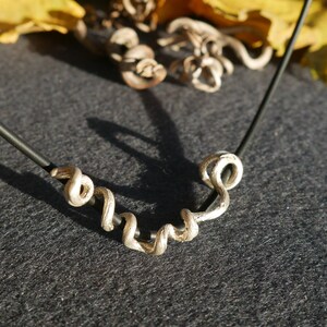 Necklace vine 925 solid silver rubber strap black