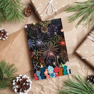 Frohes neues Jahr Postkarte, Vorderseite, Feier, Feuerwerk, druckbare Postkarte, Größe 10x15 cm, Instant Download
