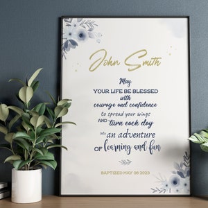 Personalized Printable Baptism Gift, Baby Boy Gift, Nursery Wall Decor, Godmother, Nursery Wall Art, Dedication Gift, Poem, Christening
