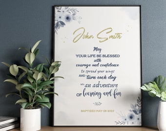 Personalized Printable Baptism Gift, Baby Boy Gift, Nursery Wall Decor, Godmother, Nursery Wall Art, Dedication Gift, Poem, Christening
