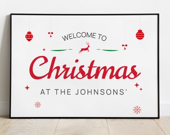 Personalized Christmas Welcome Sign, Printable Custom Family Christmas Sign, Christmas Wall Art, Wall Christmas Decor, PRINTABLE