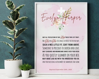 Personalized Printable Baptism Gift, Baby Girl Gift, Nursery Wall Decor, Godmother, Nursery Wall Art, Dedication Gift, Bible, Christening