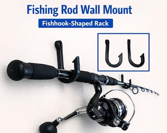 Fishing Rod Wall Mount – Fishhook‑Shaped Rack, PLA Fishing Pole Holder, Minimalist Wall Display for Anglers