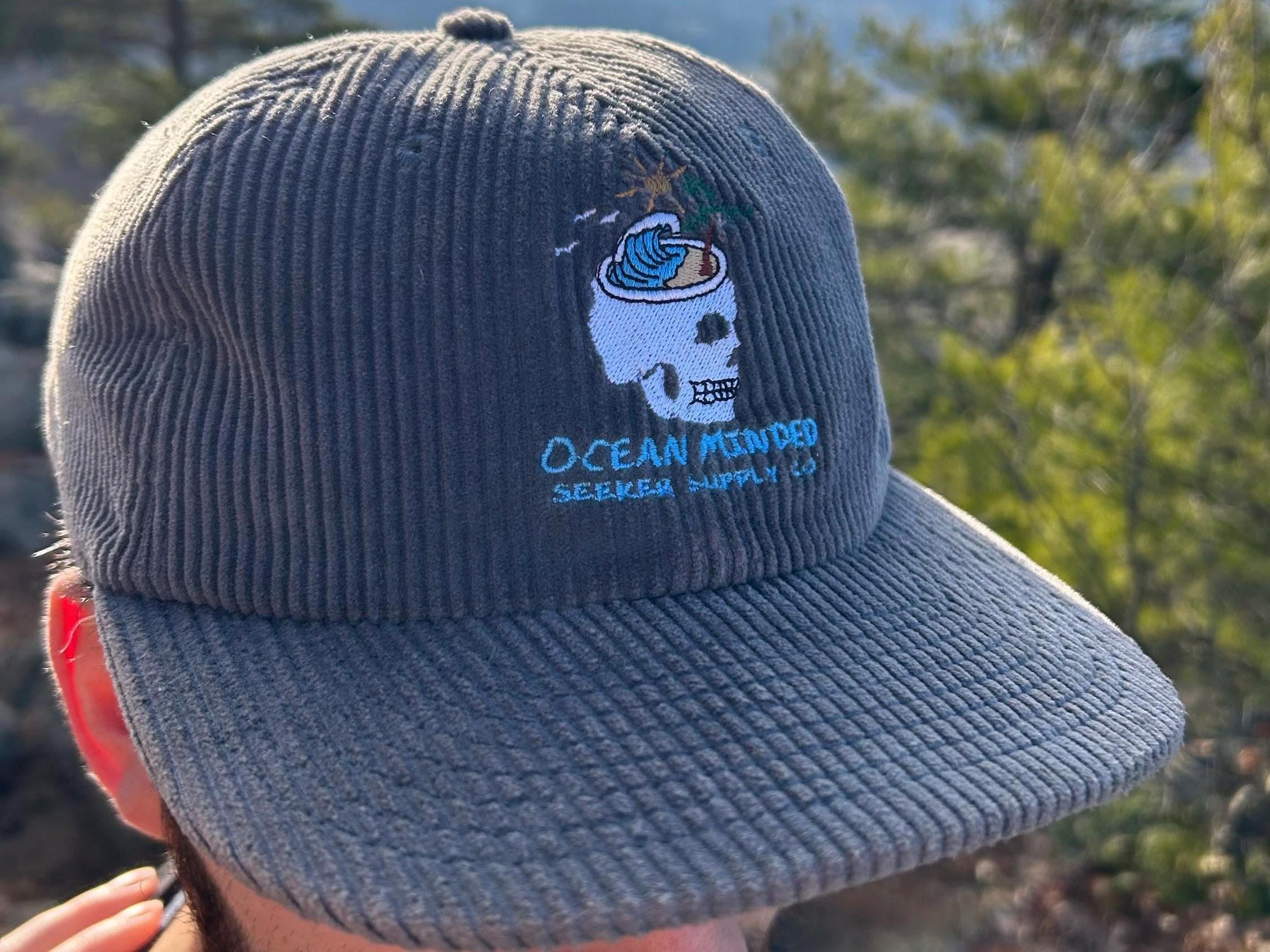 Embroidered Corduroy 5 Panel Hat: Skull Wave Retro Design - Etsy