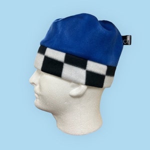 Fleece Beanie Blue Checkered Winter Hat Gift for Skier Gift for Snowboarder Tie Dye Beanie Retro Warm Winter Hat Cozy Beanie Seeker Supply