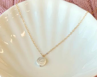 Gold Filled Necklace with Shell Coin Pearls | Elegant Classic Necklace | Minimalist Pearl Jewelry | Gift for Her | 14kt Gold Fill Necklace