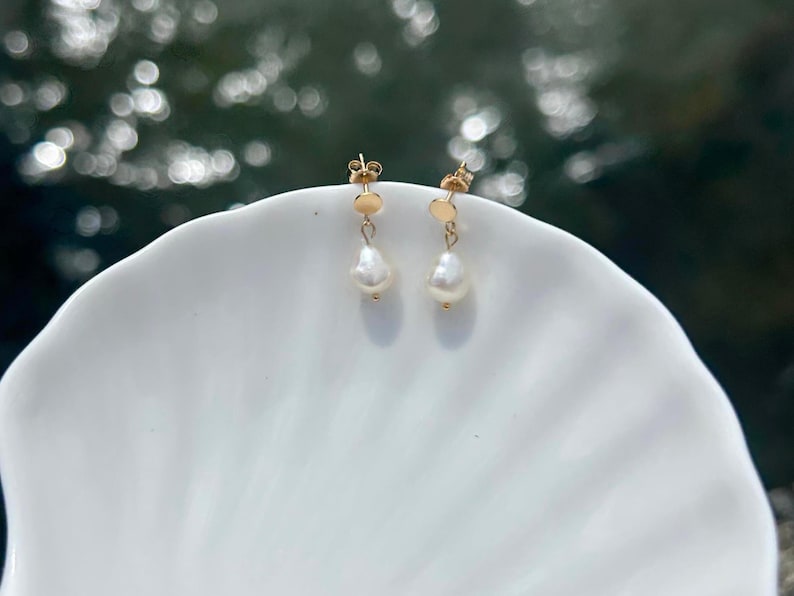 Fairley Pearl Disc Drop Earrings Gold main image 0