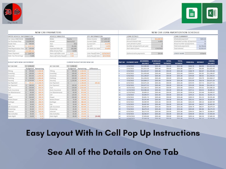 Car Buying Budget Calculatorexcel Spreadsheet Etsy